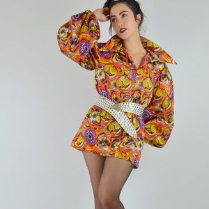 1970s mini hippie floral dress